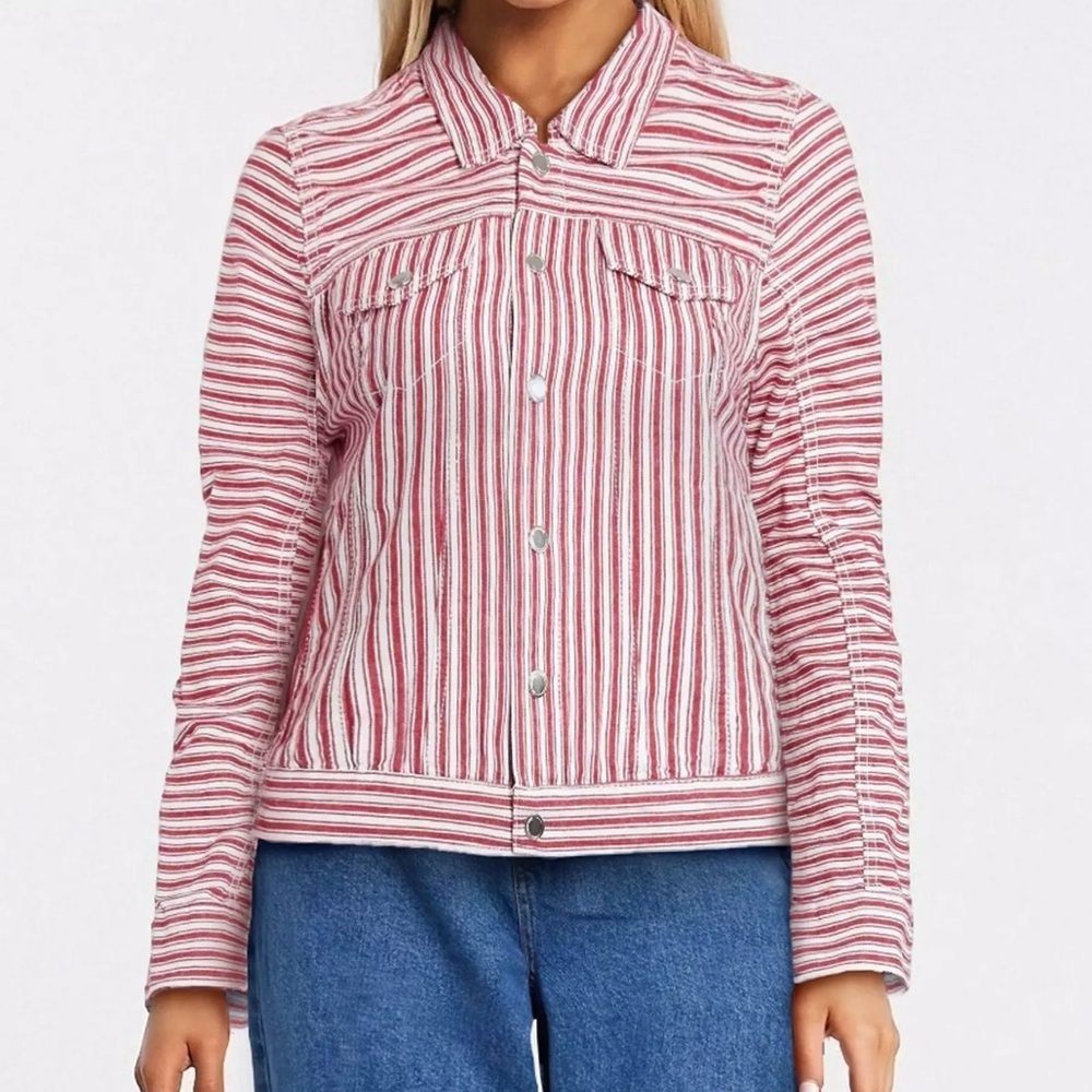Blank NYC denim jacket in red stirpe